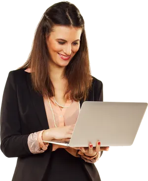 Professional Woman Using Laptop PNG Image