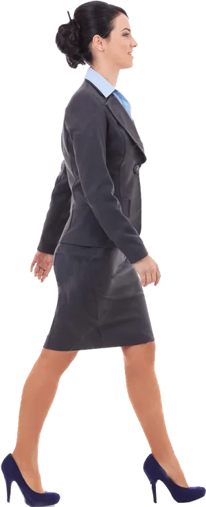 Professional Woman Walking Side View PNG Image