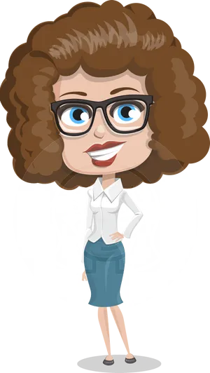 Professional Woman With Curly Hair Cartoon PNG Image