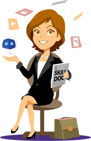 Professional Womanwith Skills Icons PNG Image