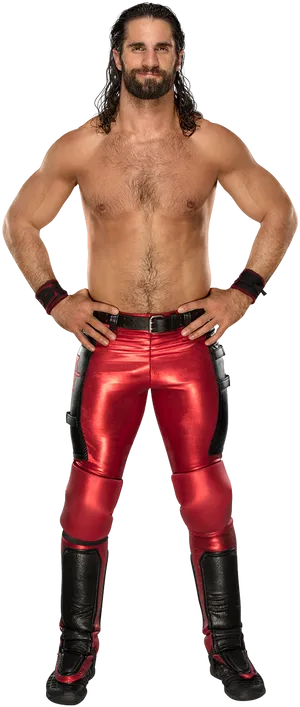 Professional Wrestlerin Red Attire PNG Image