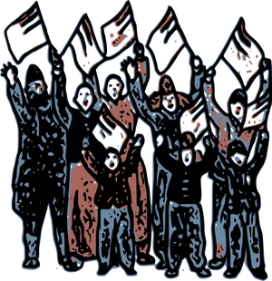 Protesters_ Raising_ Flags_ Silhouette PNG Image