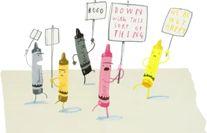 Protesting Crayons Cartoon PNG Image