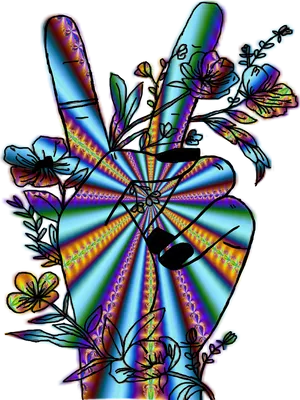 Psychedelic Peace Sign Floral Fractal Art PNG