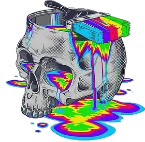 Psychedelic Skull Melting Art PNG Image