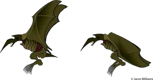 Pterosaurlike Creatures Illustration PNG Image