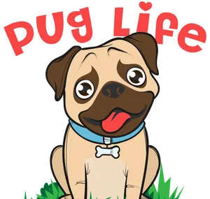 Pug Life Cartoon Illustration PNG Image