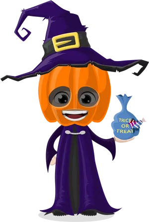 Pumpkin Witch Cartoon Halloween PNG Image