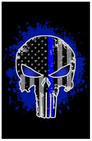 Punisher Skullwith Blue Line Flag PNG Image