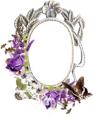 Purple Floral Framewith Butterfly.png PNG Image