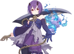 Purple Haired Anime Character With Skulland Flames PNG Image