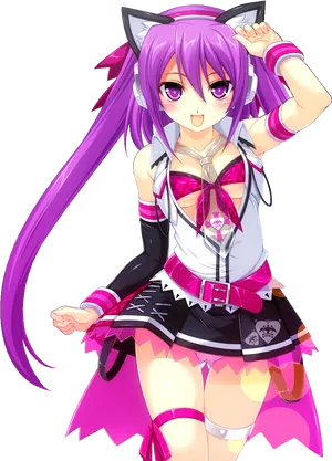 Purple Haired Anime Girlwith Cat Ears PNG Image