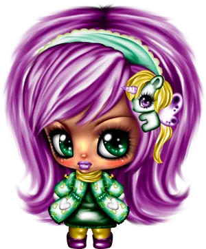 Purple Haired Bratz Dollwith Unicorn Clip Art PNG Image