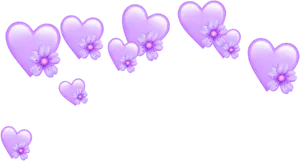 Purple Heart Emojiswith Flowers PNG Image