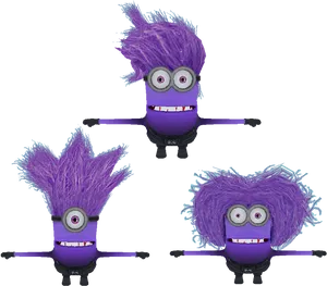 Purple Minion Trio Funny Poses PNG Image