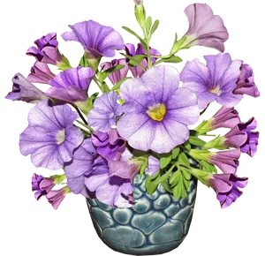 Purple Petuniasin Blue Vase PNG Image