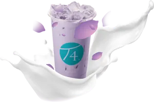 Purple Taro Milk Tea Splash PNG Image