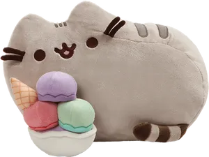 Pusheen Cat With Ice Cream Plush PNG Image