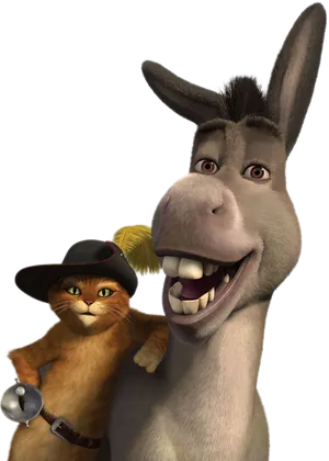 Pussin Bootsand Donkey Friends Forever PNG Image