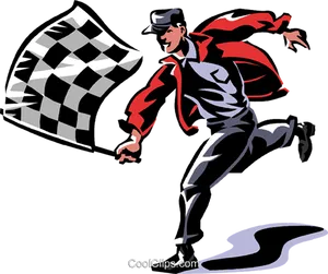 Racing Flag Waver Cartoon PNG Image