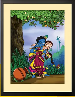 Radha Krishna Eternal Love Under Tree PNG Image