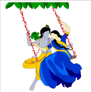 Radha Krishna Swing Idyllic Love PNG Image