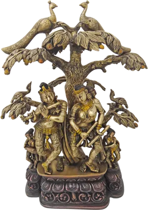 Radha Krishna Under Love Tree Statue PNG Image