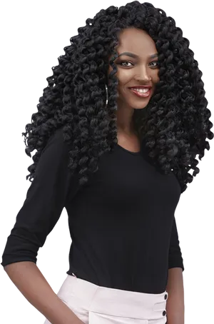 Radiant Womanwith Curly Hair PNG Image