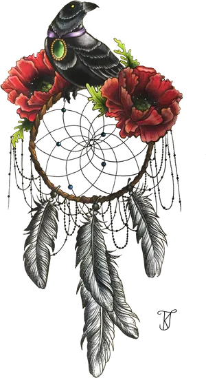 Raven_and_ Poppies_ Dreamcatcher_ Artwork.png PNG Image