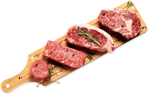 Raw Steak Cutson Wooden Board PNG Image