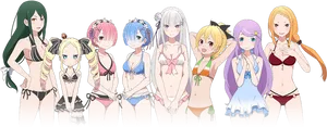 Re_ Zero_ Characters_ Beachwear_ Lineup PNG Image