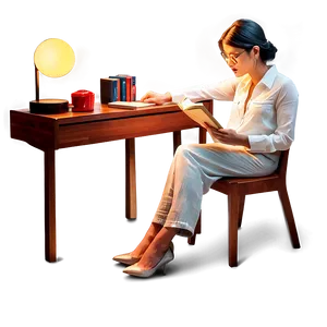 Reading Book At Desk Png Rev PNG Image