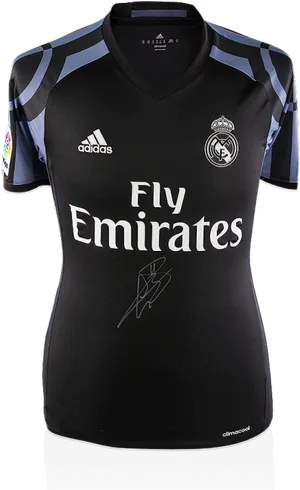 Real Madrid Black Jersey Sponsoredby Fly Emirates PNG Image