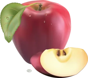 Red Apple With Slice Illustration PNG Image