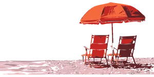 Red Beach Umbrellaand Chairs PNG
