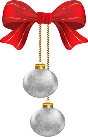 Red Bow Double Christmas Ornaments PNG Image