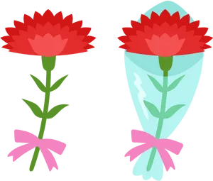 Red Carnationand Bouquet Illustration PNG Image