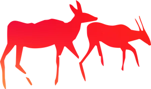 Red Cave Painting Deer Silhouettes PNG Image