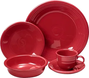 Red Ceramic Dinnerware Set PNG Image