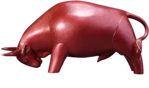 Red Charging Bull Sculpture PNG Image