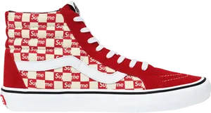 Red Checkered High Top Sneaker PNG Image