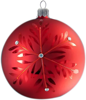 Red Christmas Ball Ornamentwith Floral Design PNG Image