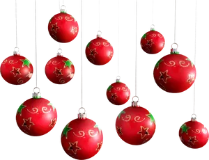 Red Christmas Balls Hanging Transparent Background PNG Image