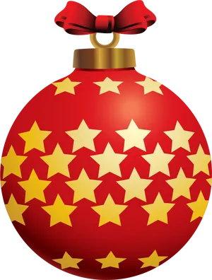 Red Christmas Ballwith Golden Stars PNG Image