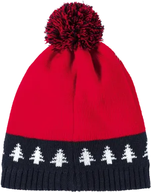 Red Christmas Beaniewith Pom Pomand Tree Design PNG Image