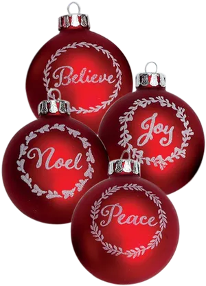 Red Christmas Ornamentswith Inspirational Words PNG Image