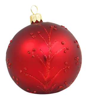 Red Christmas Ornamentwith Glitter Decoration PNG Image