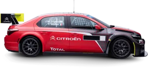 Red Citroen Racing Car Side View PNG Image