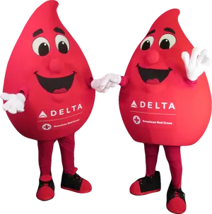 Red Cross Blood Drop Mascots Delta Promotion PNG Image