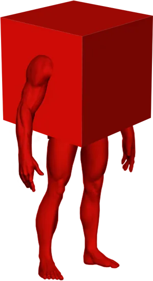 Red Cube Humanoid Surrealism.png PNG Image